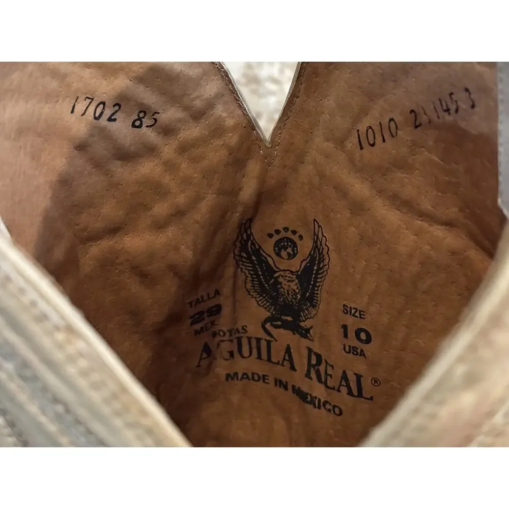 Vintage Aguila Real Ostrich Leather Cowboy Boots US 10 Exotic Pointed Toe Cream